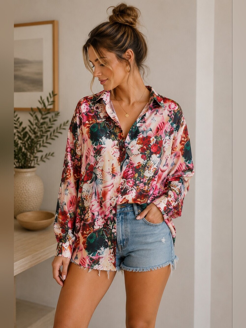 PLT Rose Print Femme Oversized Shirt Top Size 12 NEW